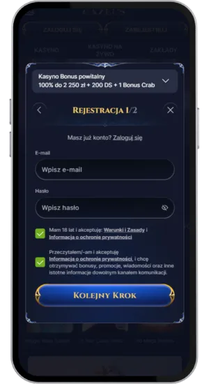 Formularz rejestracji Cazeus