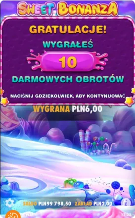 Gratulacje za darmowe obroty w Sweet Bonanza